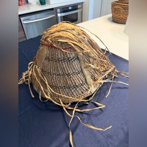 RARE Antique Apache Twined Burden Basket Native American Bells Attached